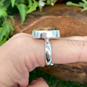 Tiger's Eye Crystal Silver Plated Adjustable cabochon Statement Ring