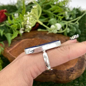 Lapis Lazuli Crystal Silver Plated Adjustable Statement Ring