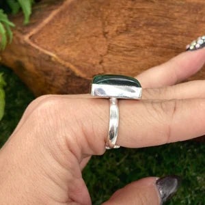 Natural Malachite cabochon Crystal Silver Plated Adjustable Statement Ring