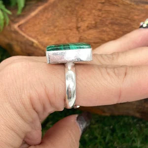 Malachite Crystal Silver Plated Adjustable cabochon Statement Ring