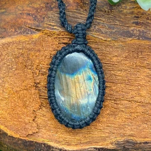 Labradorite Crystal Handmade Wrapped Macrame Necklace