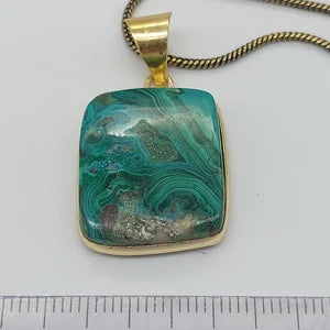 Malachite Brass Pendant Cabochon Cut Healing Crystal