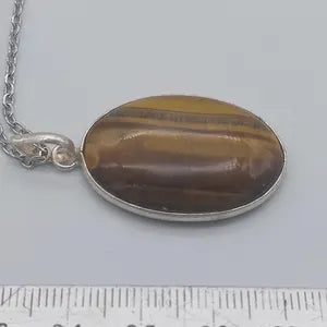 Tiger's Eye Silver 925 Cabochon Cut Healing Crystal Necklace