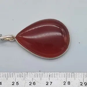 Carnelian Crystal Necklace, Cabochon Cut, Silver 925