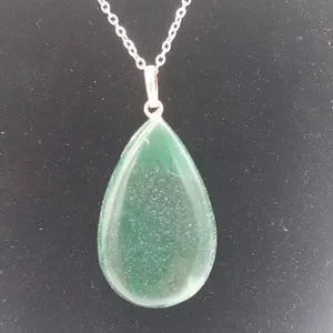 Green Aventurine Crystal Necklace, Cabochon Cut, Silver 925