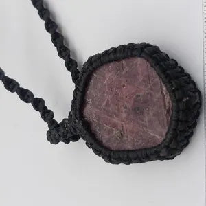 Natural Hexagon Ruby Macrame Necklace, Rare Gemstone Macrame Pendant