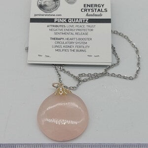 Rose Quartz Round Crystal Necklace,Pink Stone Necklace with Steel Chain,Love Stone Necklace, Birthstone Women'sNecklace,Crystal Gift for Her