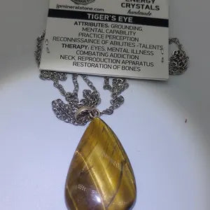 Tiger Eye Teardrop Crystal Chain Necklace, Yellow Gemstone Necklace, Stone Necklace for Men and Women