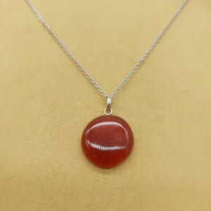 Carnelian Crystal Necklace, Red Stone Necklace with Steel Chain, Layering Gemstone Necklace