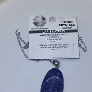 Lapi Lazuli Geniune Crystal Necklace, Lapis Lazuli Pendant, January Birthstone Necklace, Throat Chakra Healing Necklace