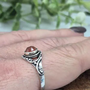 Carnelian Crystal Ring, Silver plated Adjustable Ring for Her, Orange Stone Ring for Women