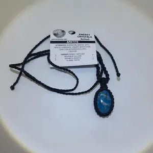 Blue Apatite Macrame Neklace, Blue Crystal Woven Necklace, Gemstone Unisex Necklace