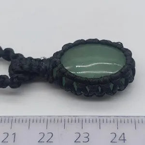 Green Aventurine Macrame Necklace, Lucky Crystal Wrapped Necklace, Green Stone Necklace
