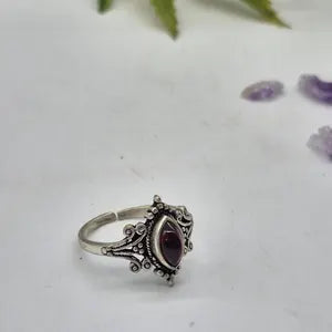 Garnet Silver Plated Adjustable Ring, Red Crystal Silver Ring, Birthstone Tiny Minimal Gemstone Ring