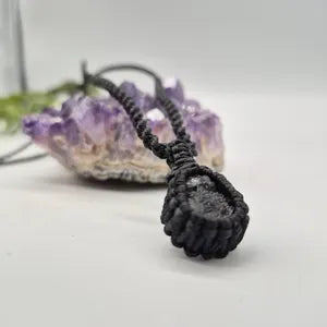 Black Tourmaline Rough Stone Macrame Necklace, Protection Necklace