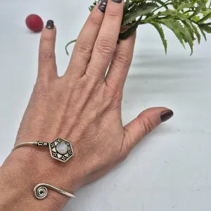 Moonstone Silver Plated Bangle Bracelet, Crystal Torque Bracelet