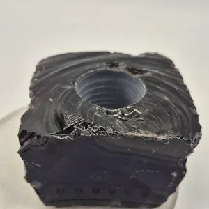 Black Obsidian Crystal Candle Holder - Rough Crystal Candle Tea Light, Obsidian Candle Stand