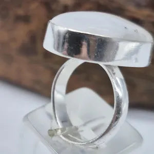 Moonstone Silver Plated Adjustable Ring, White Crystal Ring for Women