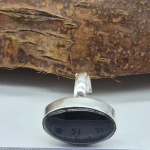 Black Obsidian Silver Plated Adjustable Ring, Crystal Ring for Him and for Her