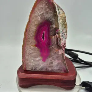 Pink Agate Geode Crystal Lamp - Natural Crystal Home Decor Lighting - Agate Decoration Gift - Stone Accent Light