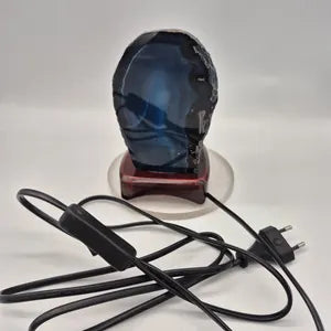 Blue Purple Agate Lamp with Wooden Base - Natural Crystal Home Decor Lighting - Agate Decoration Gift - Stone Accent Light