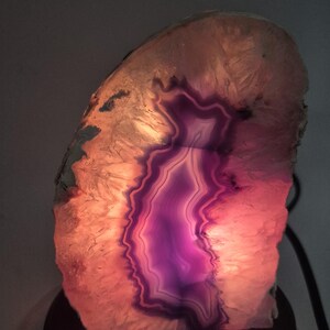 Blue Agate Crystal Lamp with Wooden Base - Agate Geode Cut Base Light