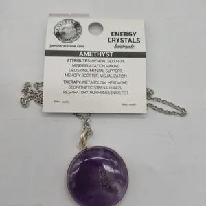 Amethyst Pendant Necklace in Silver Bezel with Steel Chain