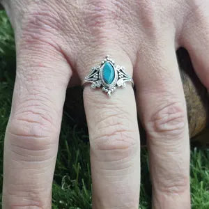 Turquoise Silver Plated Adjustable Ring, Blue Crystal Ring for Her