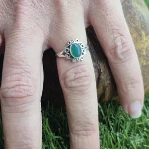 Green Aventurine Silver Plated Adjustable Ring for Women