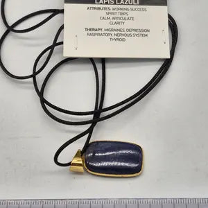 Lapis Lazuli Brass Pendant in Black Casual Cord