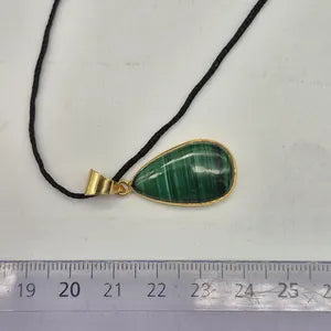 Malachite Brass Bezel Necklace in Black Cord