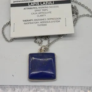 Lapis Lazuli Crystal Necklace in Silver Bezel and Steel Chain
