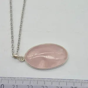 Rose Quartz Sterling Silver Bezel Necklace in Steel Chain, Birthstone Necklace Gift for Him and Her