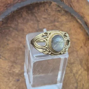 Shiny Labradorite Brass Adjustable Ring for Women
