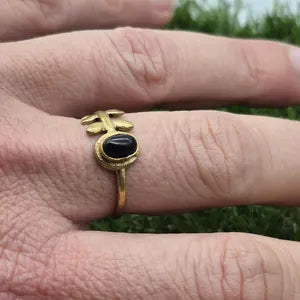 Black Tourmaline Brass Adjustable Ring for Women, Protection Black Crystal Ring for Her