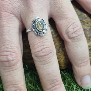 Orange Labradorite Silver Plated Adjustable Ring for Women