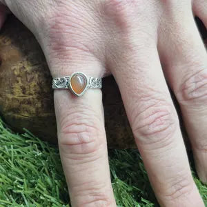 Carnelian Crystal Ring, Silver plated Adjustable Ring for Her