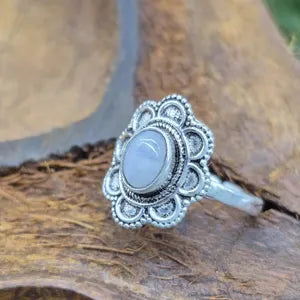 Moonstone Crystal Ring, Silver Plated Adjustable Ring for Women