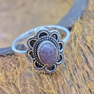 Rose Quartz Silver Plated Adjustable Ring for Women