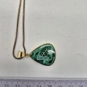 Amazing Malachite Brass Necklace with Brass Chain, Green Crystal Unisex Necklace