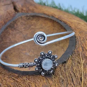 Moonstone Cuff Bracelet – Silver Plated Adjustable Ethnic Jewelry