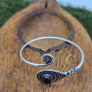 Black Tourmaline Cuff Bracelet – Silver Plated Adjustable Boho Cuff