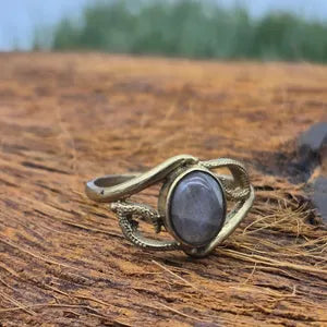Rainbow Moonstone Brass Adjustable Ring for Women