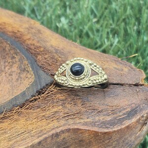 Black Tourmaline Adjustable Brass Ring for Women
