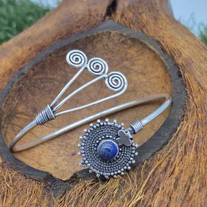 Lapis Lazuli Cuff Bracelet – Adjustable Silver Plated Boho Jewelry
