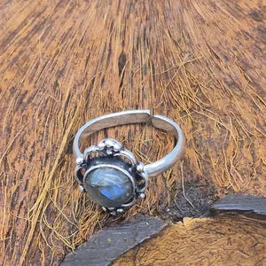 Flashy Labradorite Silver Plated Adjustable Ring for Women