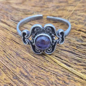 Amethyst Crystal Silver Plated Adjustable Ring for Women