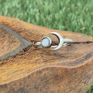 Moonstone Silver Plated Adjustable Ring for Women