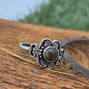 Tiger Eye Ethnic Silver Plated Adjustable Ring for Women