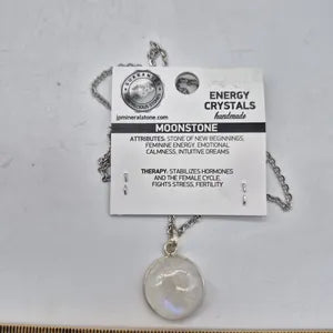 Moonstone Necklace – Silver Bezel Pendant on Stainless Steel Chain